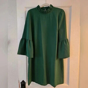 J Crew Ruffle Neck Crepe Shift Dress With Bell Sleeves Size 10​